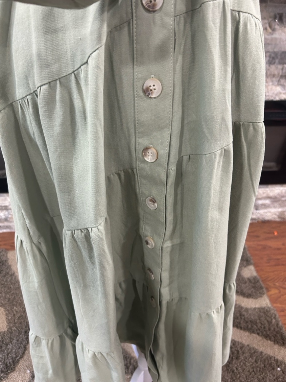 Polagram Sage Tiered Button-Front Maxi Dress with Tie Belt new with tags size L - Picture 5 of 11